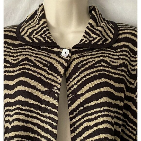 Kim Rogers Sweater Cardigan PXL Animal Print Tan Black Knit 1 Top Button Petite - Picture 2 of 9